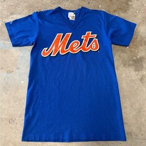 New York Mets Blue Orange V Neck Shirt Size Small MLB Majestic Vintage